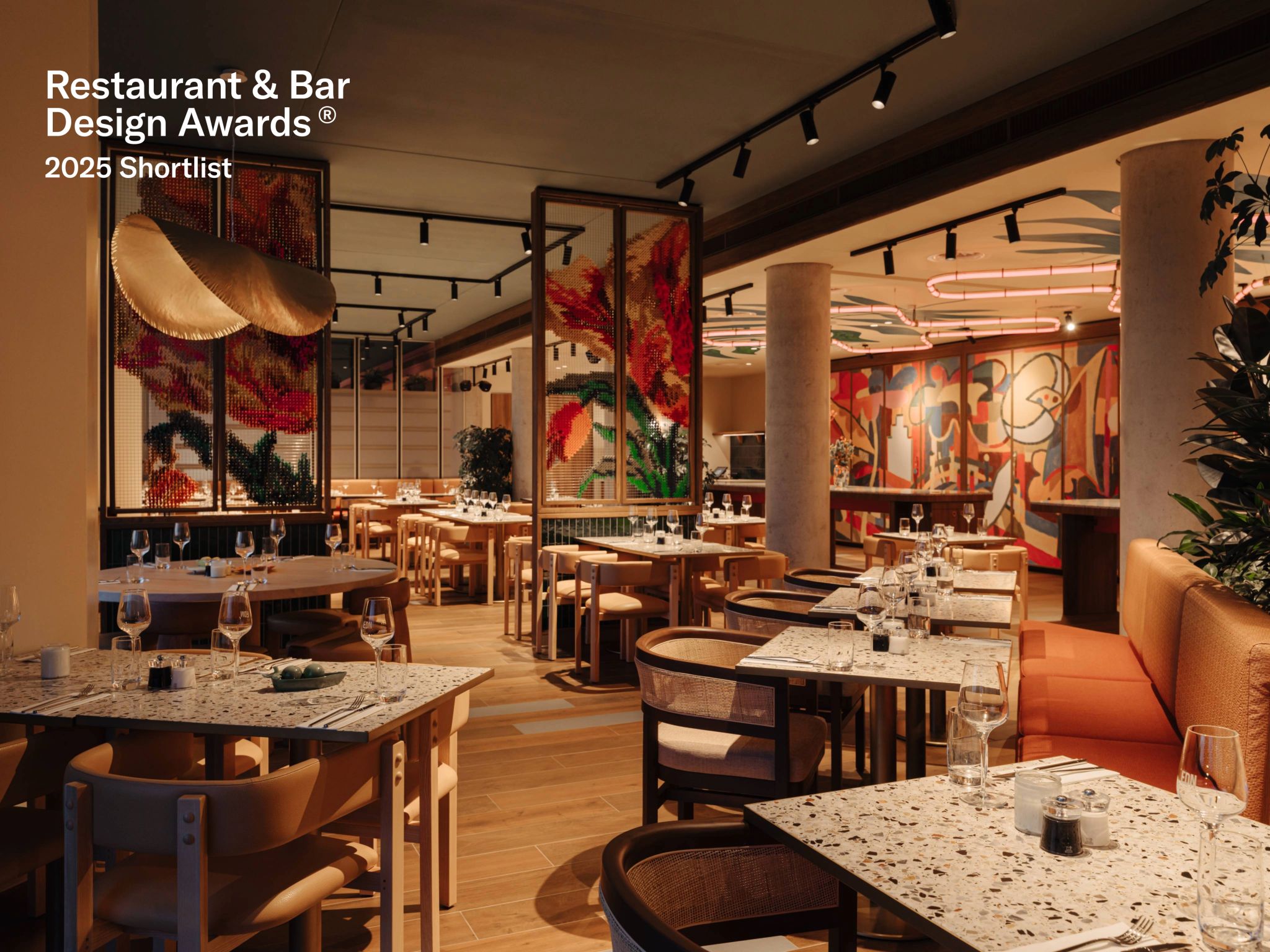 We Are EDN — full restaurant view with embroidered tulip dividers